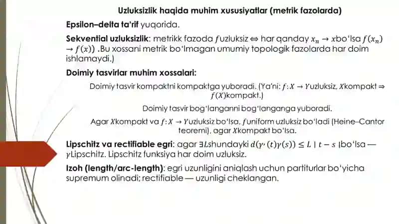 Metrik fazolarda uzluksiz egri chiziqlar. Ayrim metrik fazolarning qo`shmasi 4