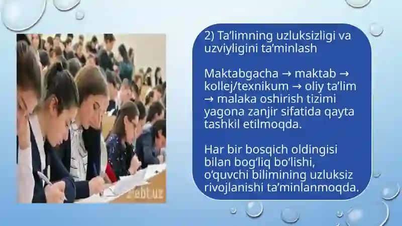 Yangi O‘zbekiston ta'lim sohasida amalga oshirilayotgan oʻzgarishlar 4