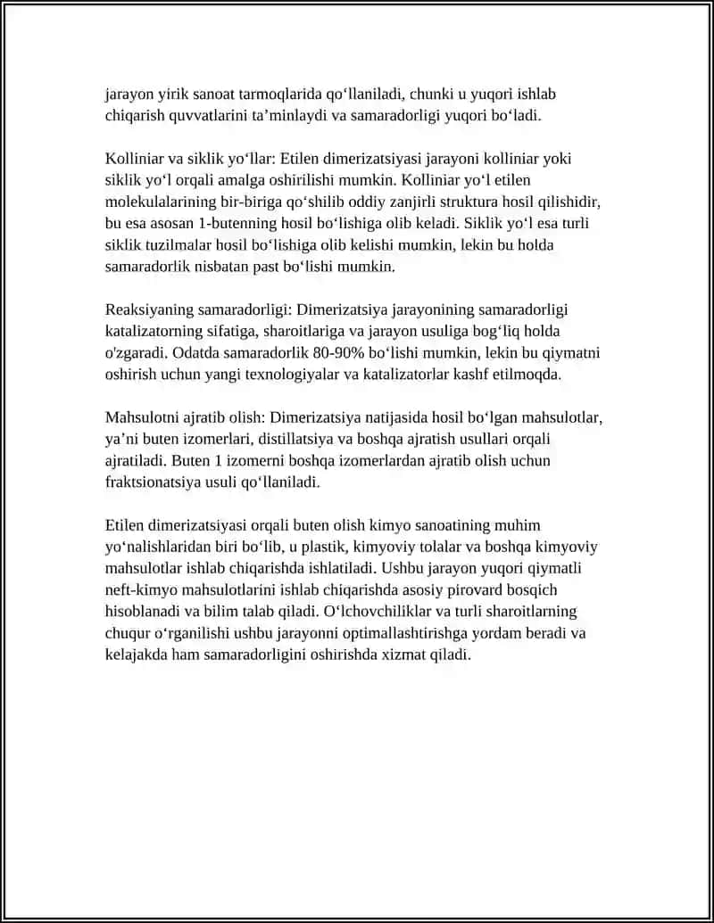 Etilen dimerizatsiyasi orqali buten olish usullari 4