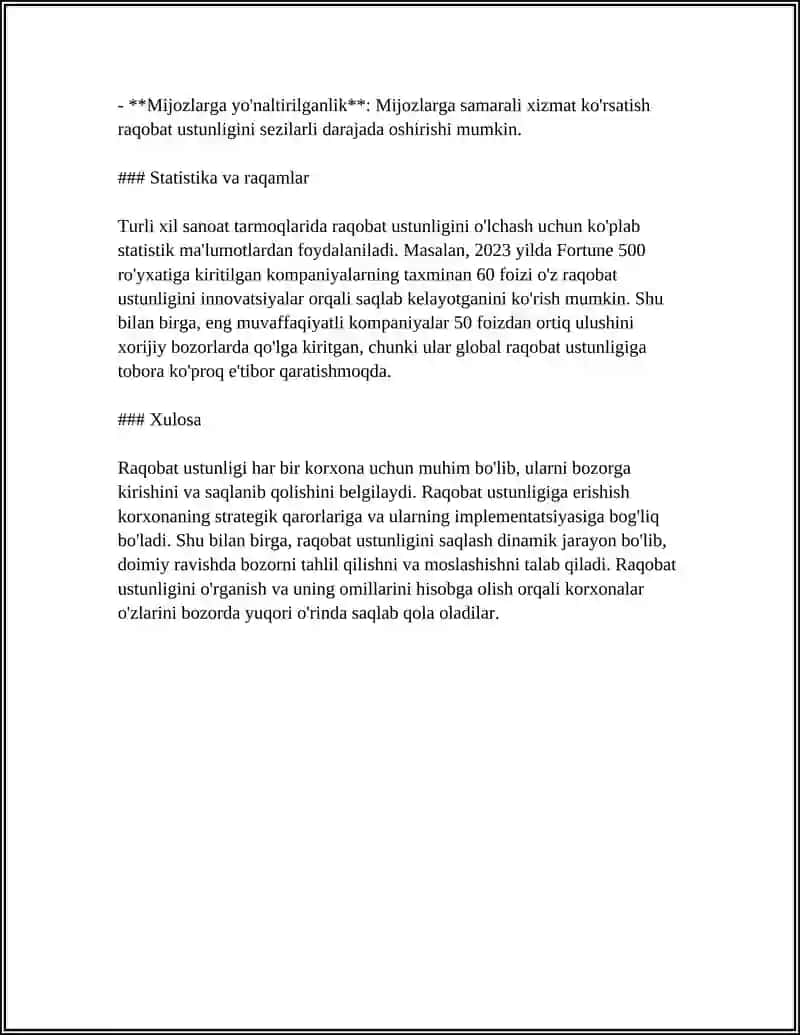 REFERAT Mavzu: RAQOBAT USTUNLIGIGA ASOSLANGAN STRATEGIYA 4