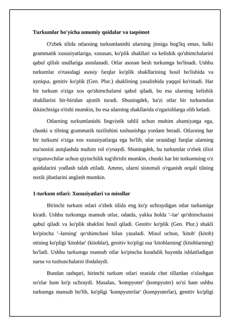 Otlarning 1-5 turlanishi: Bosh (Nom. Pulr.)qaratqich kelishigi qoʻshimchalari koʻplikda (Gen. Pulr.) 4