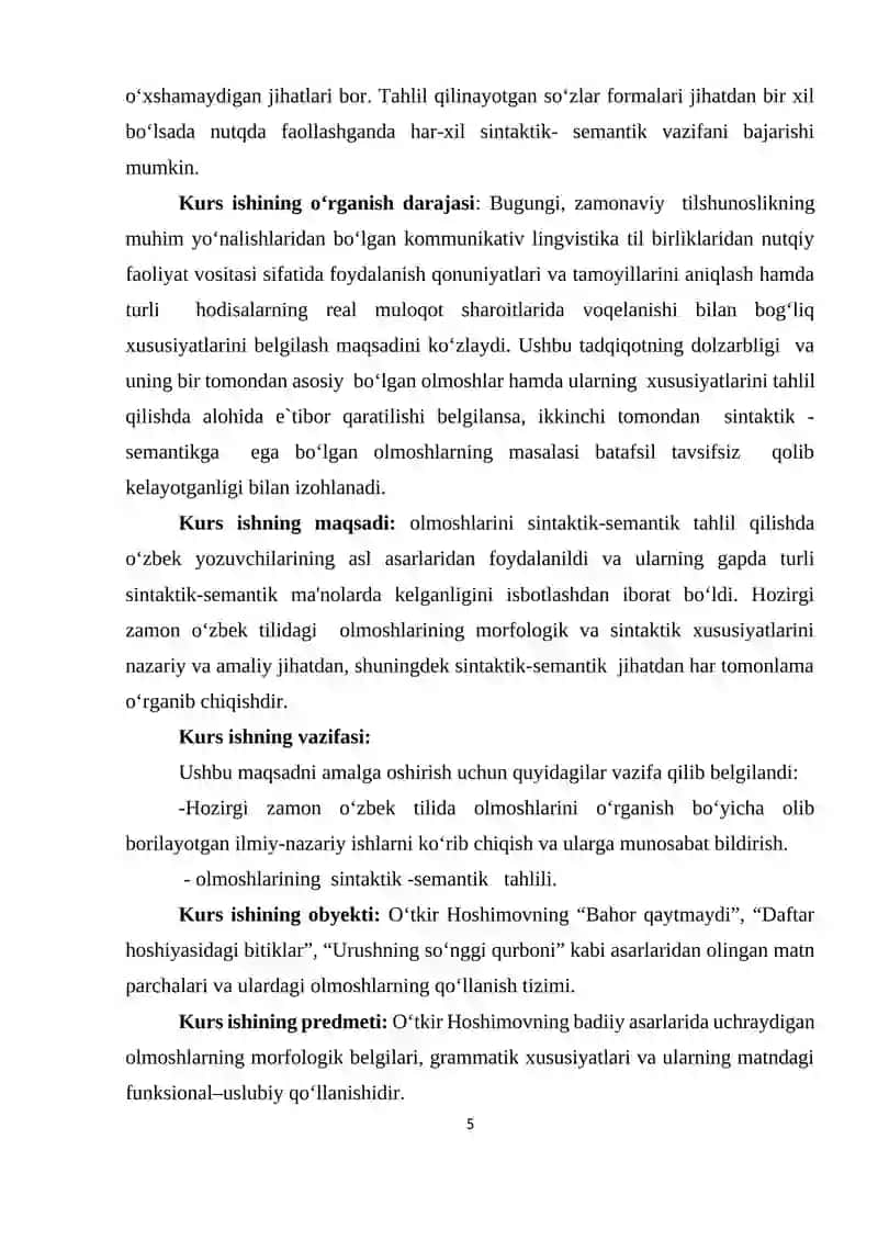 OLMOSHNING MORFOLOGIK   BELGI XUSUSIYATLARI (O‘TKIR HOSHIMOV ASARLARI MISOLIDA) 4