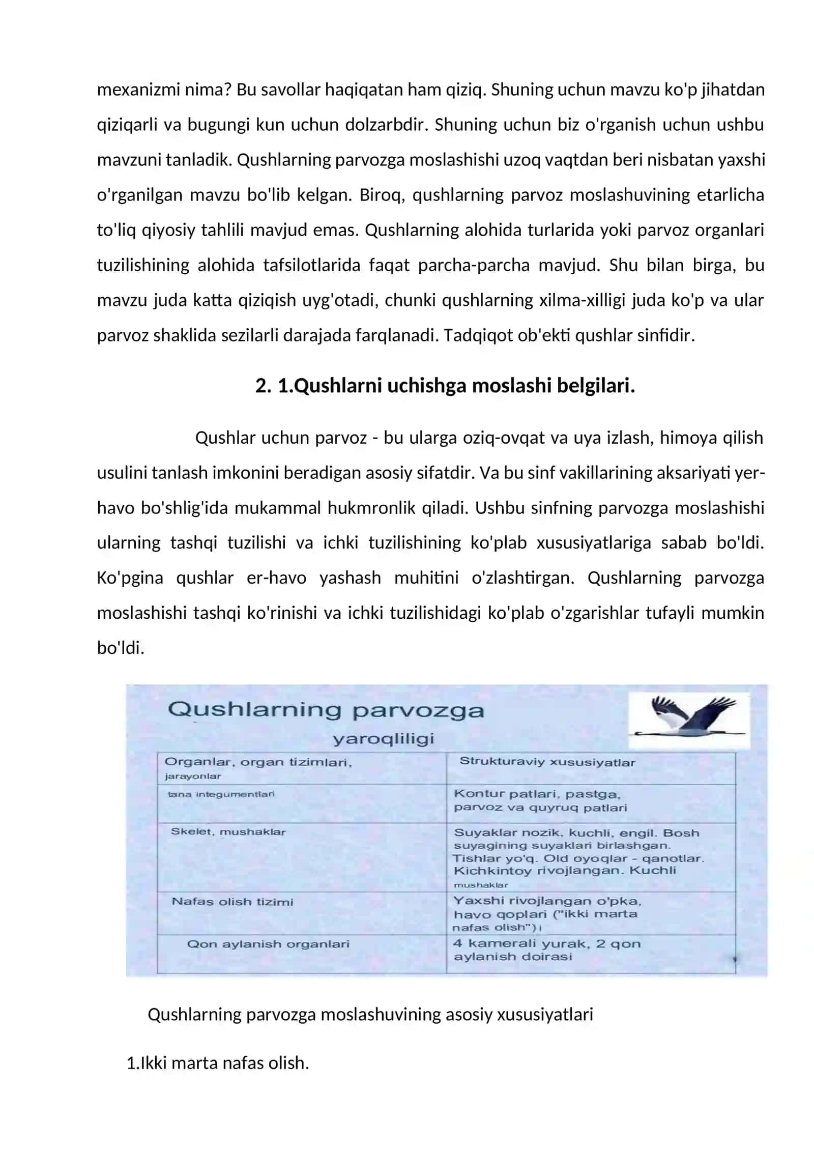Qushlaraning uchishga moslanish xusuyatlari va uchish xillari 4