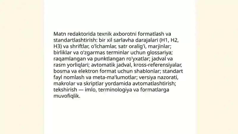 Matn redaktorlari vositalaridan foydalangan texnik axborotlarni qayta ishlash dasturlari 4