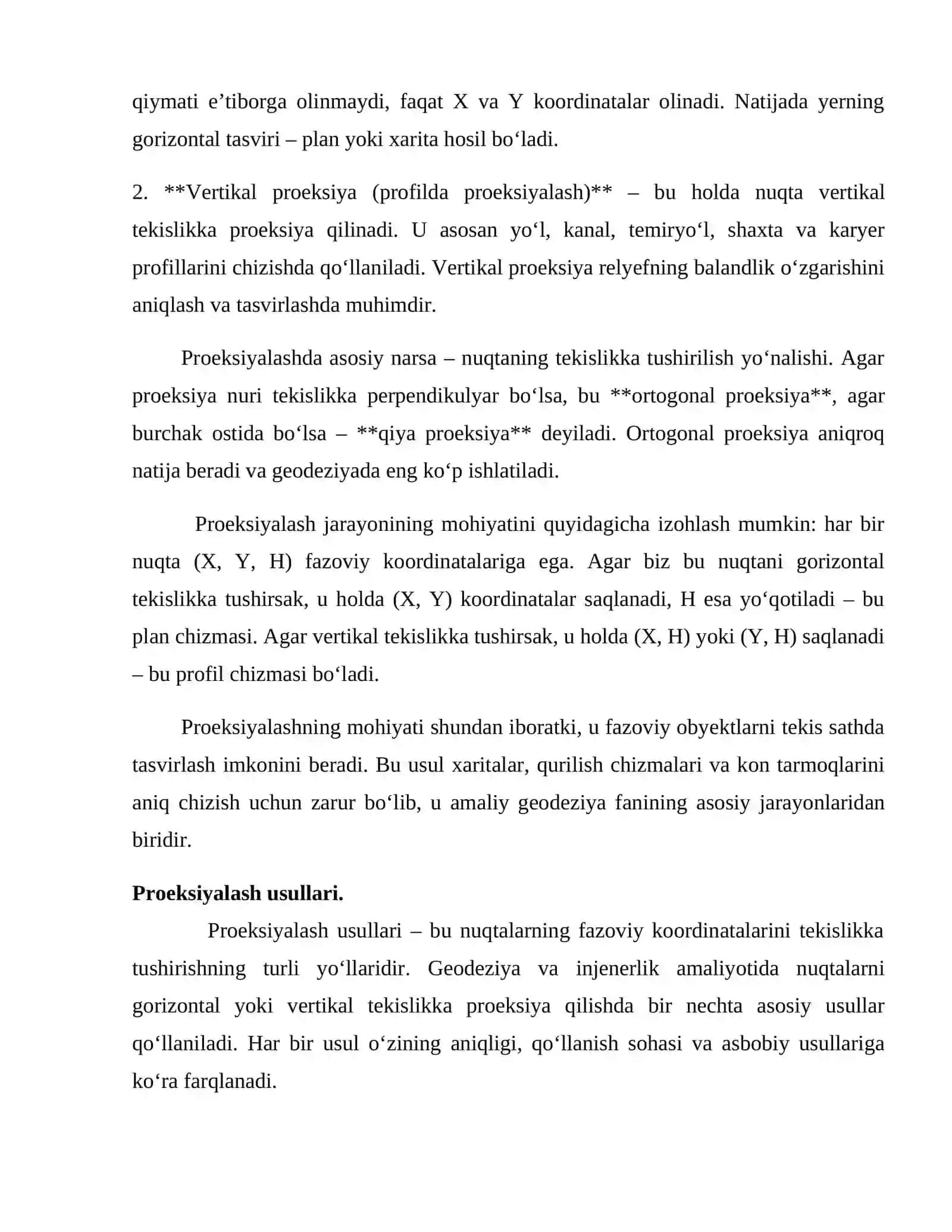 Nuqta otmetkalari (qiymatlari) bilan proeksiyalash haqida asosiy ma’lumotlar 4
