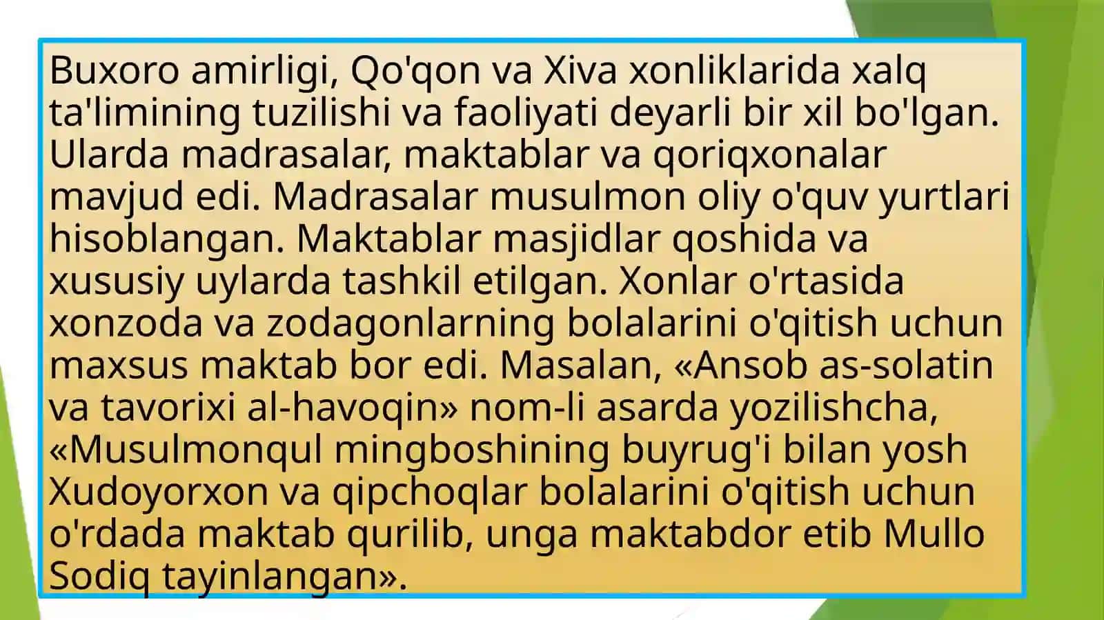XVII аsrdаn XIX аsrning yarmigаchаtаrbiya, mаktаb vа pеdаgоgik fikrlаr rivoji 4