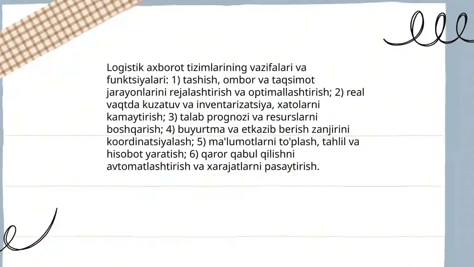 Logistik axborot tizimlarini yaratishning maqsadi, vazifalari va tamoyillari 4