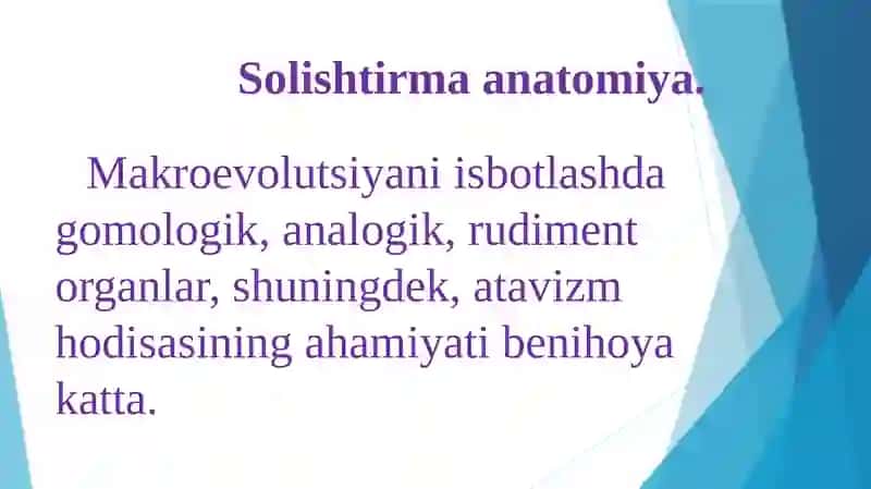 Evolyutsiyani isbotlashda solishtirma anatomiya, poleontologiya fanlari dalillari 4