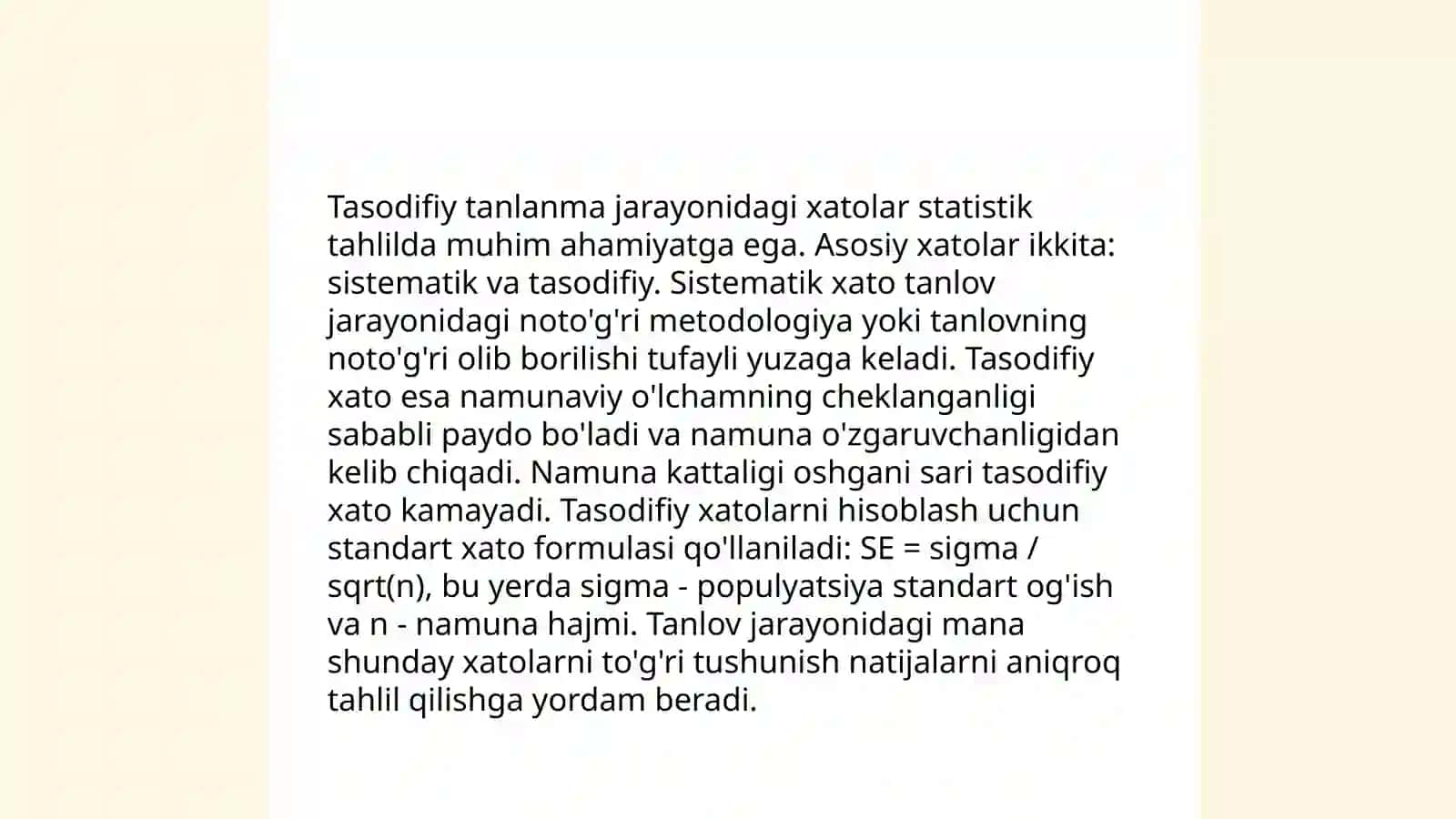 Tanlanma kuzatish xatolari va ularni bartaraf etish yo'llari 4