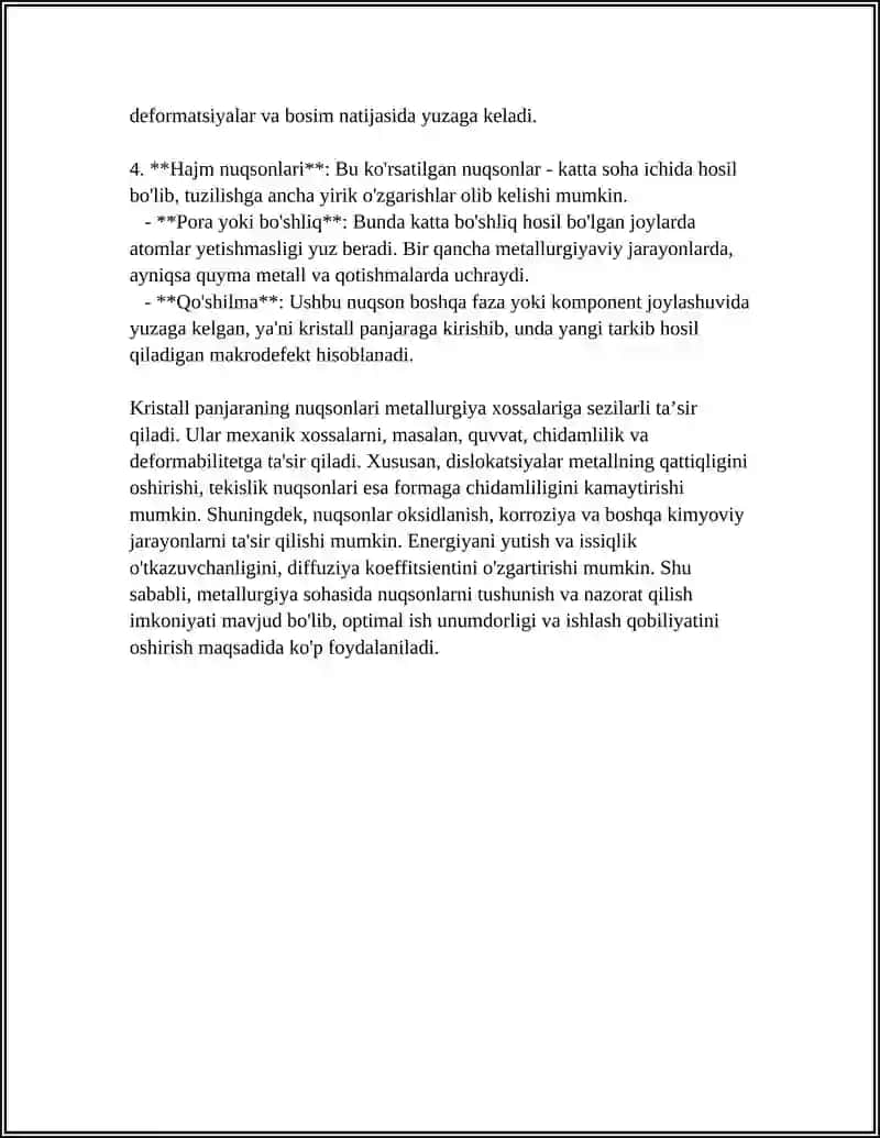 KIRISTAL PANJARANING NUQSONLARI VA ULARNING METALURGIYA XOSSALARIGA TASIRI 4