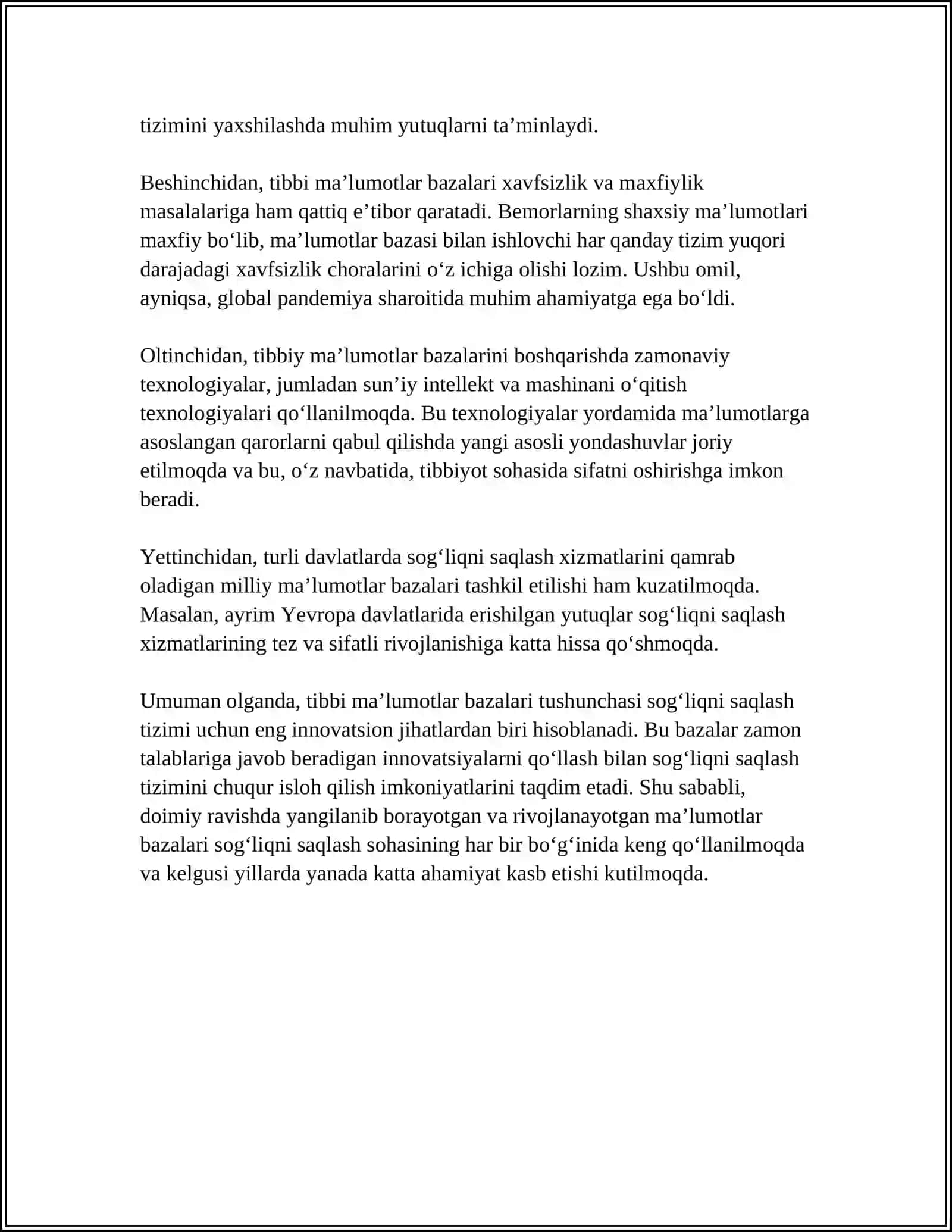 TIBBIYOTDA MAʼLUMOTLAR BAZASI LOYIHALASHTIRISH 4