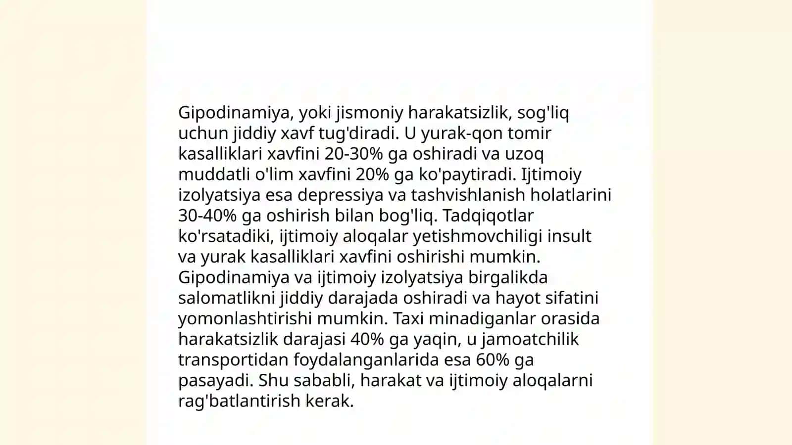 Salomatlik psixologiyasi.Gipodinamiya va uning oqibatlari 4
