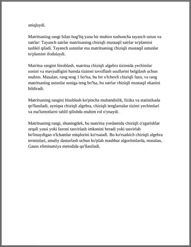 MATRITSANING RANGI VA UNI HISOBLASH.TRANSPONIRLANGAN MATRITSA 4