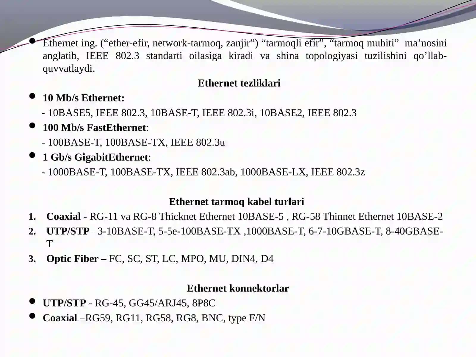 Kanal pog’ona protokollari (Ethernet,virtual lokal tarmoqlar -VLAN) 4