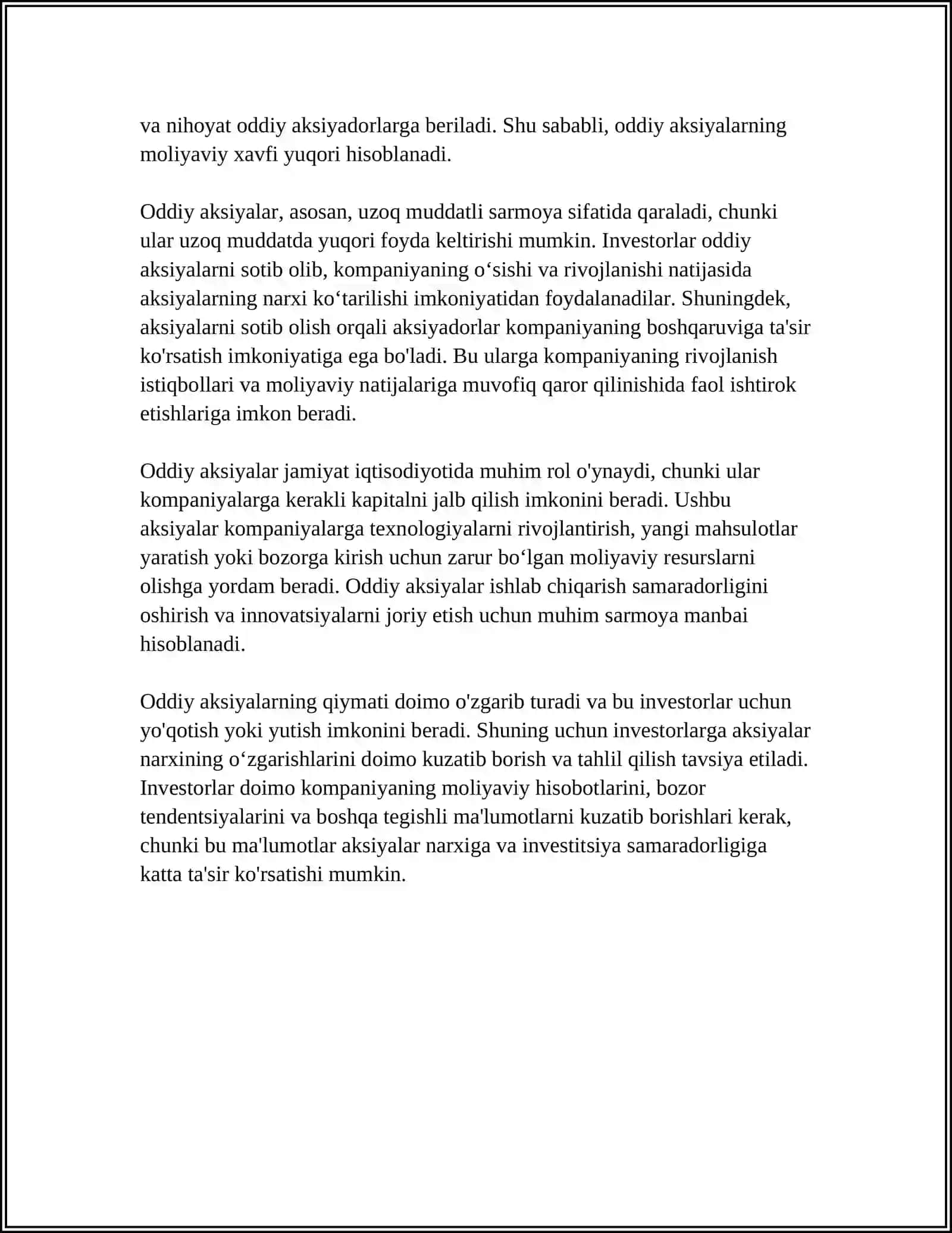 AKSIYALAR TURLARI:ODDIY VA IMTIYOZLI AKSIYALAR 4