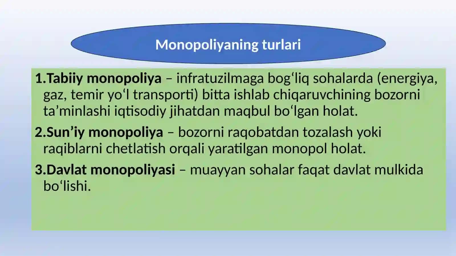 Iqtisodiyotda monopolizmga qarshi siyosat va raqobatni rivojlantirishda davlatning roli-2 4