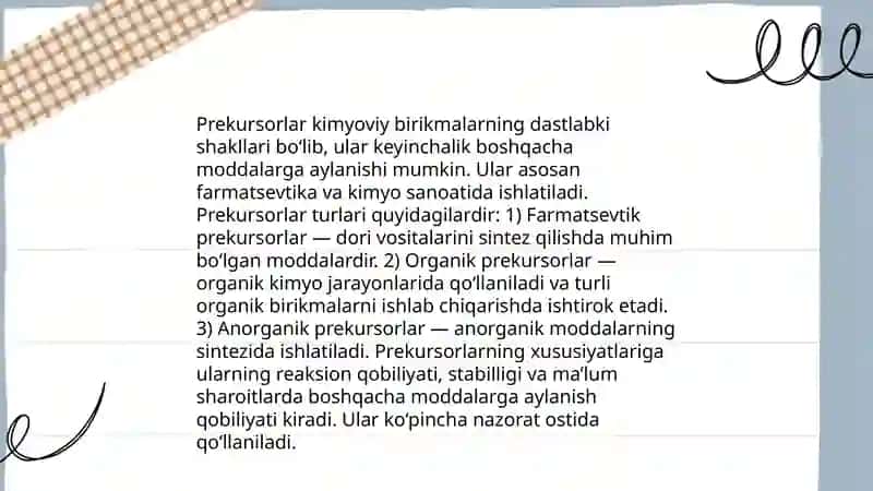 Gaz fazalarda chòktirishda prekursor sifatida turli moddalarni ishlatilishi 4