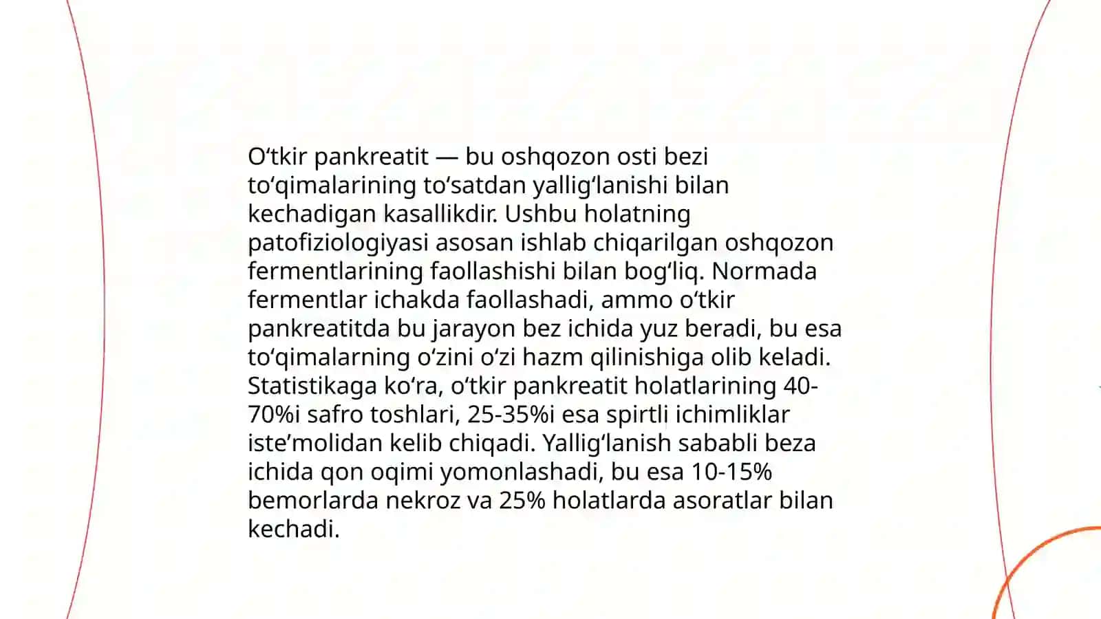 Oʻtkir pankreatit kelib chiqishi va davolashning biokimyoviy xossalari 4
