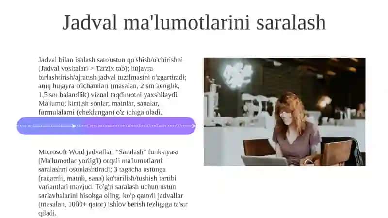 MS Wort dasturida jadvallar bilan ishlash 4