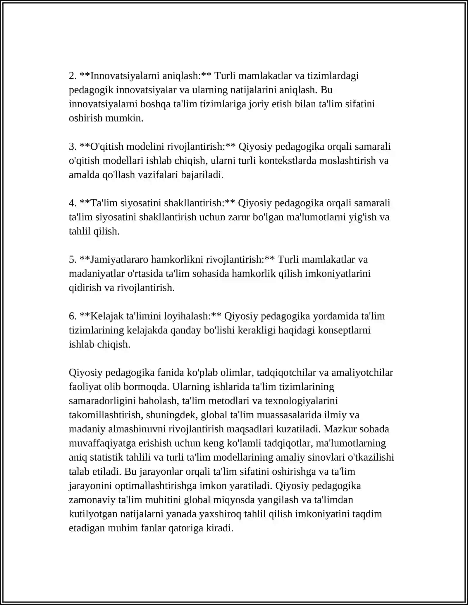 MUSTAQIL ISH Mavzu: QIYOSIY PEDAGOGIKANING XALQARO VAZIFALARI.JAHON MAMLAKATLARIDA TA'LIMNI INTEGRATSIYALASHTIRISH DIFFERENSIALLASHTIRISH MUAMMOLAR 4