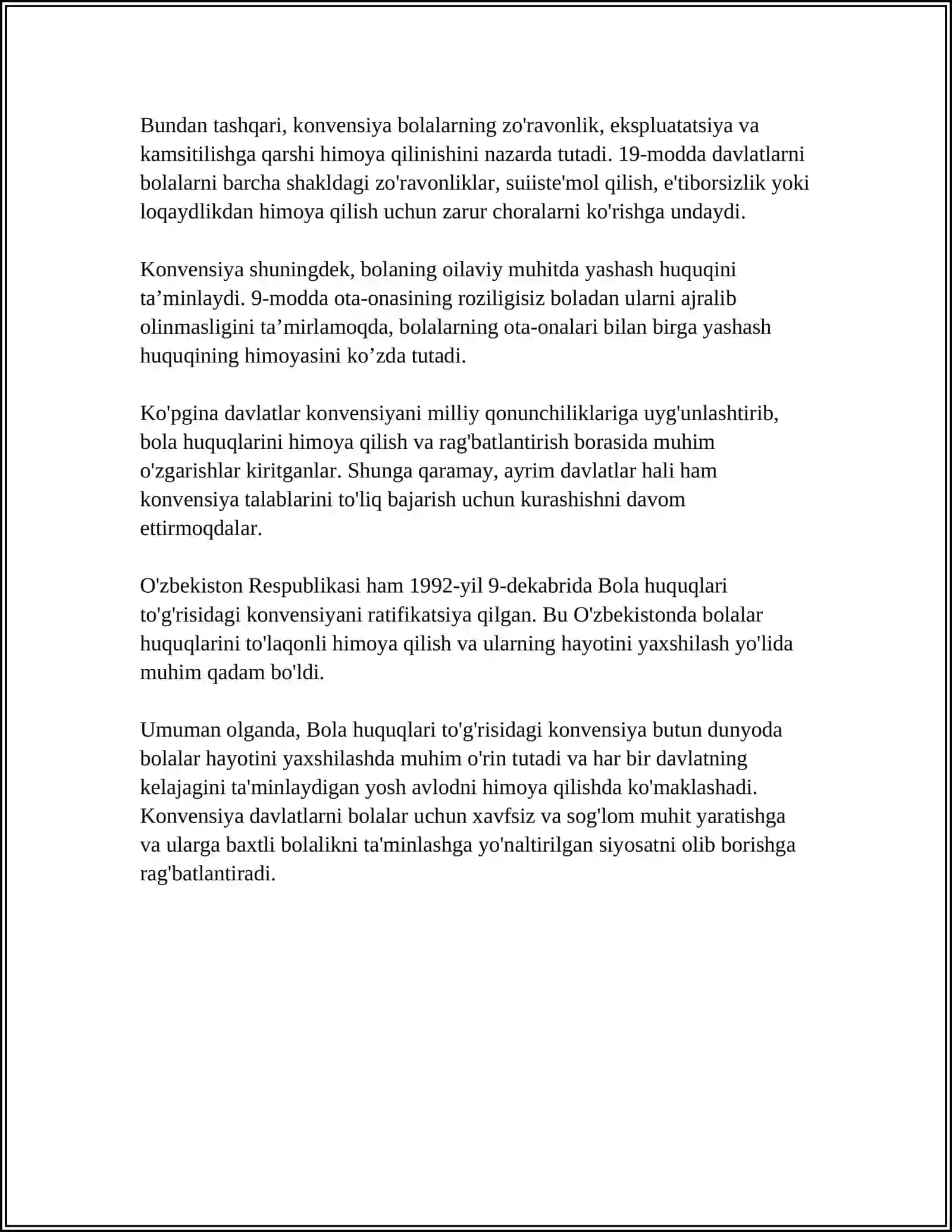 MEDIA MUHITDA BOLA XUQUQLARI. BMTNING "BOLA XUQUQLARI TO'G'RISIDAGI KONVENSIYASI" 4