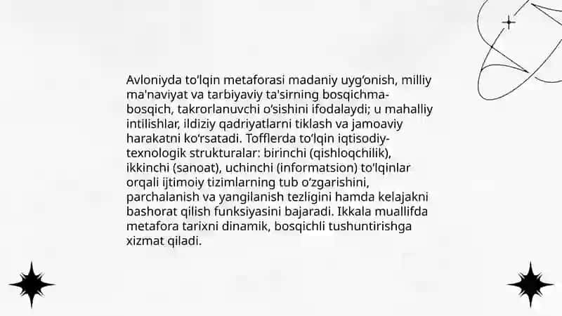Avloniyning 'Madaniyat to'lqinlari' va E. Tofflerning 'Uchinchi to'lqin' asarlarining qiyosiy tahlili 4