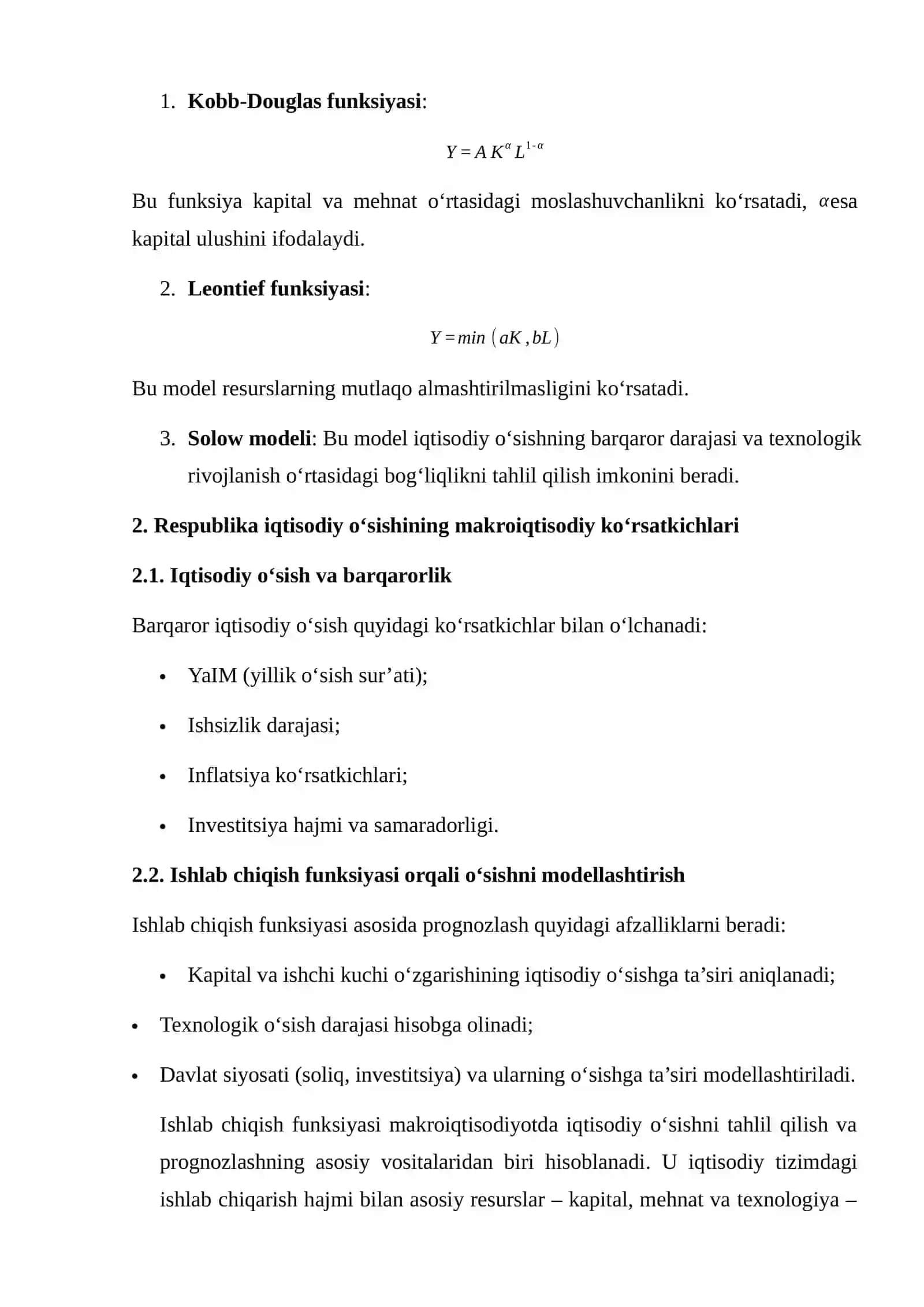 MAKROIQTISODIY ISHLAB CHIQISH FUNKSIYALARI ASOSIDA RESPUBLIKADA BARQAROR IQTISODIY O‘SISHNI MODELLASHTIRISH 4