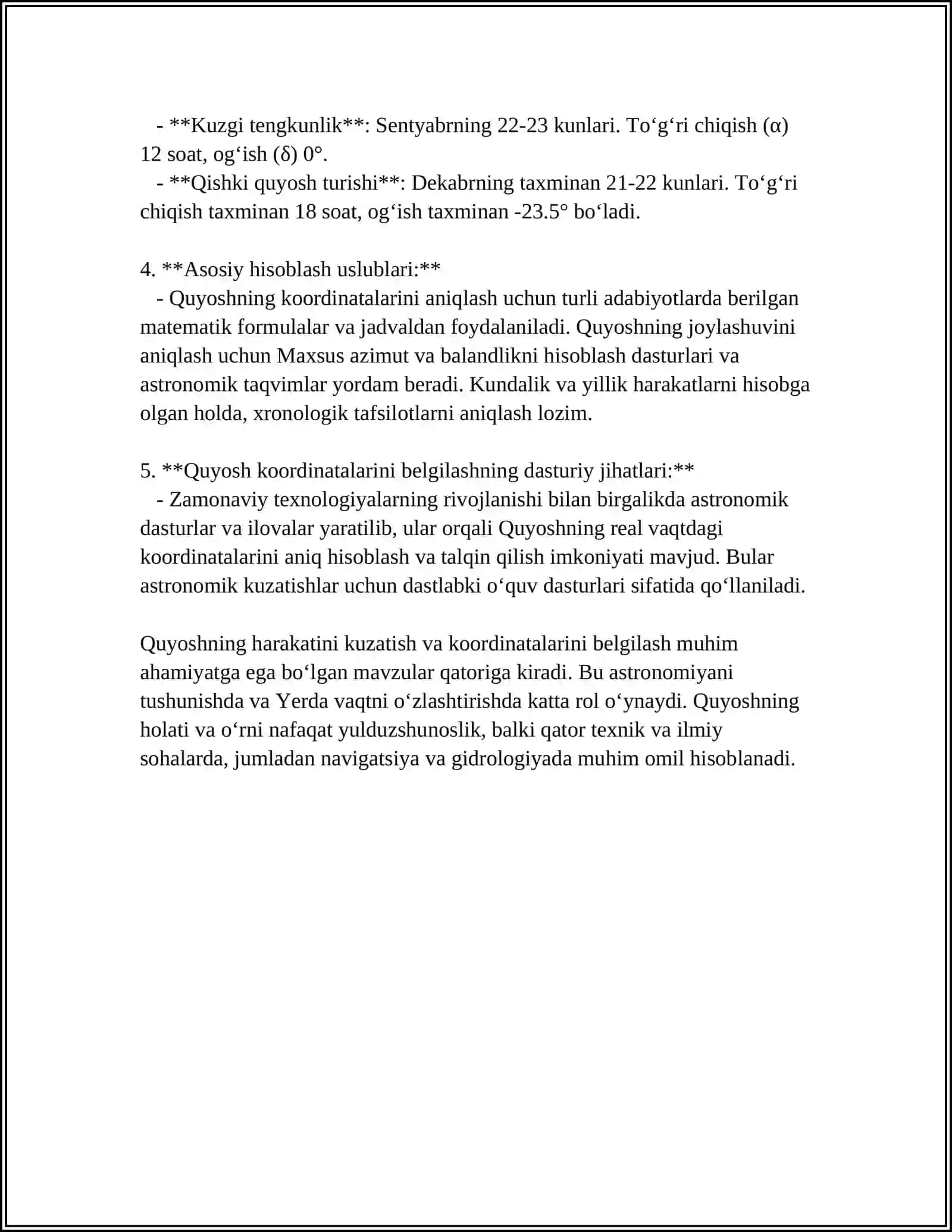 QUYOSH KOORDINATALARI VA GRAFIKLARI 4
