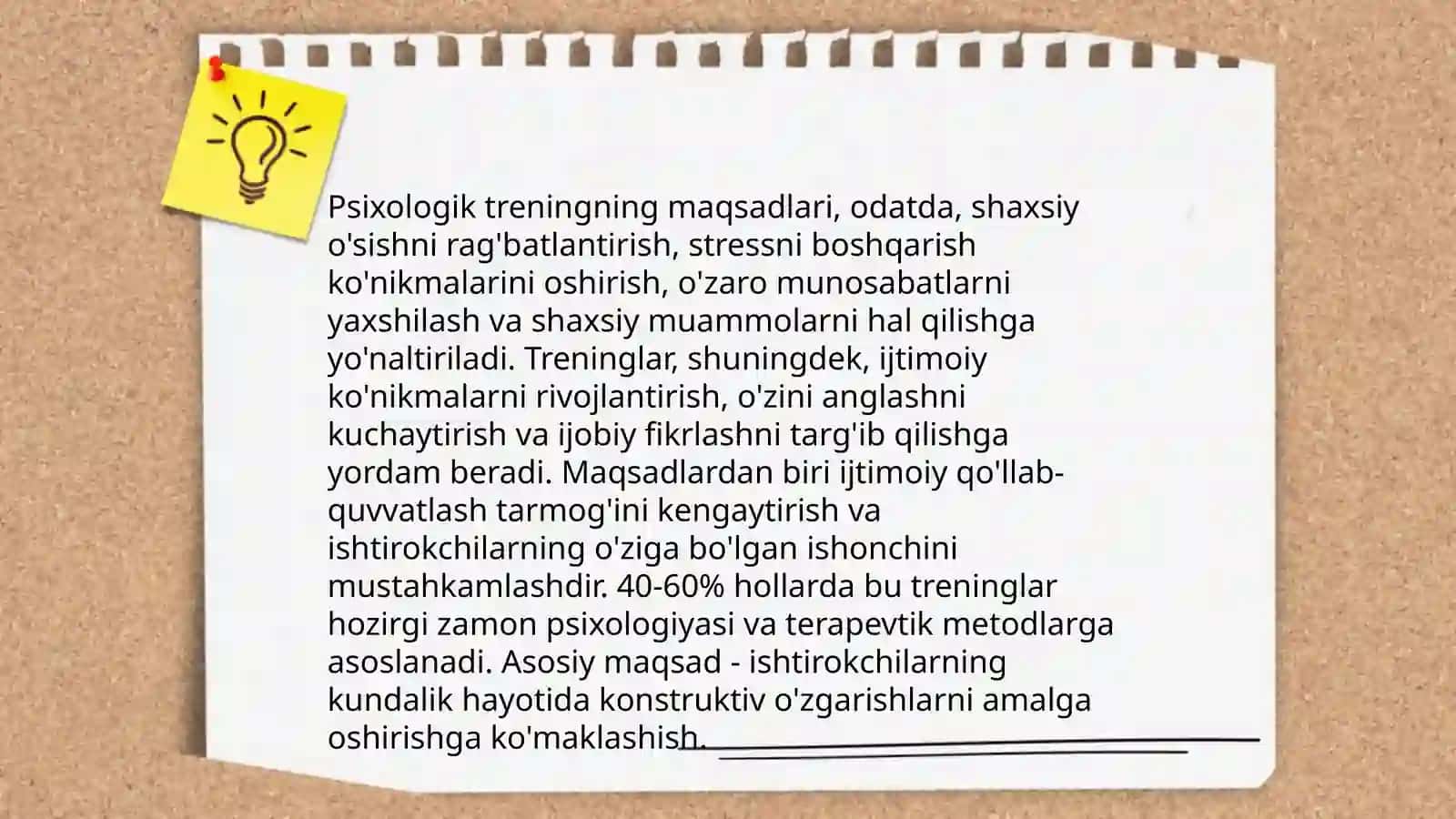Psixologik treningning maqsad va vazifalari, sotsial -psixologik treninglarni rivojlanish tarixi 4