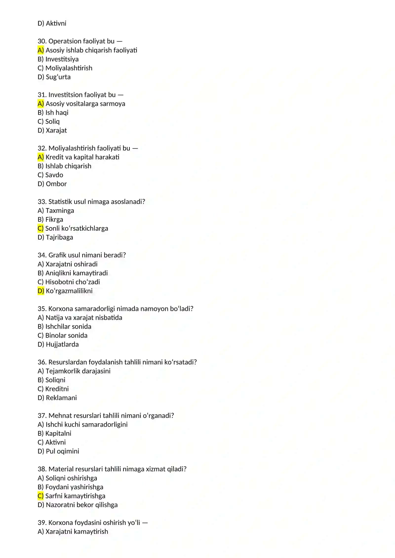 IQTISODIY TAHLIL FANIDAN TESTLAR 4