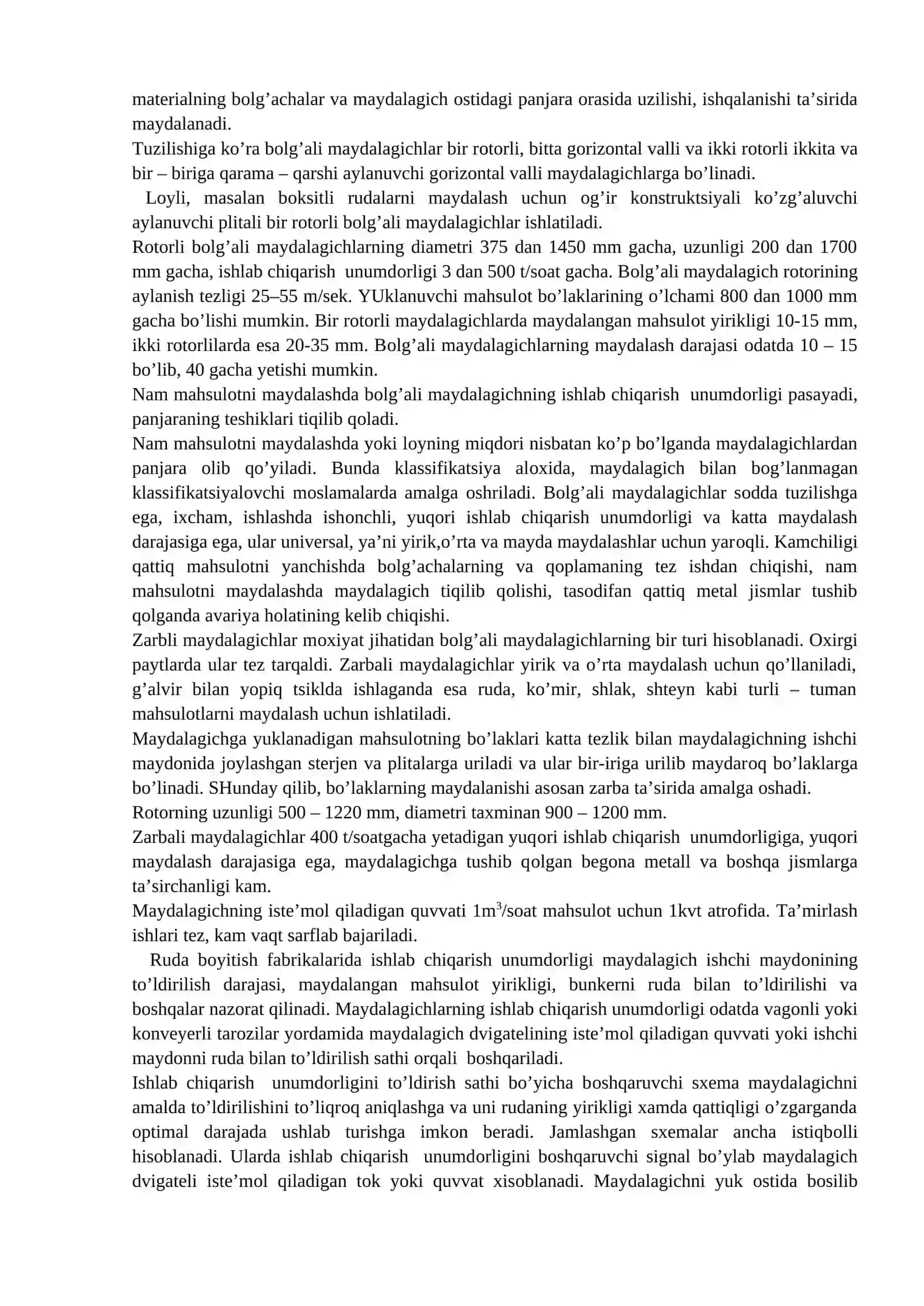 Valokli, bolg`achali va zarbli maydalagichlarva ularning konstruksiyasi 4