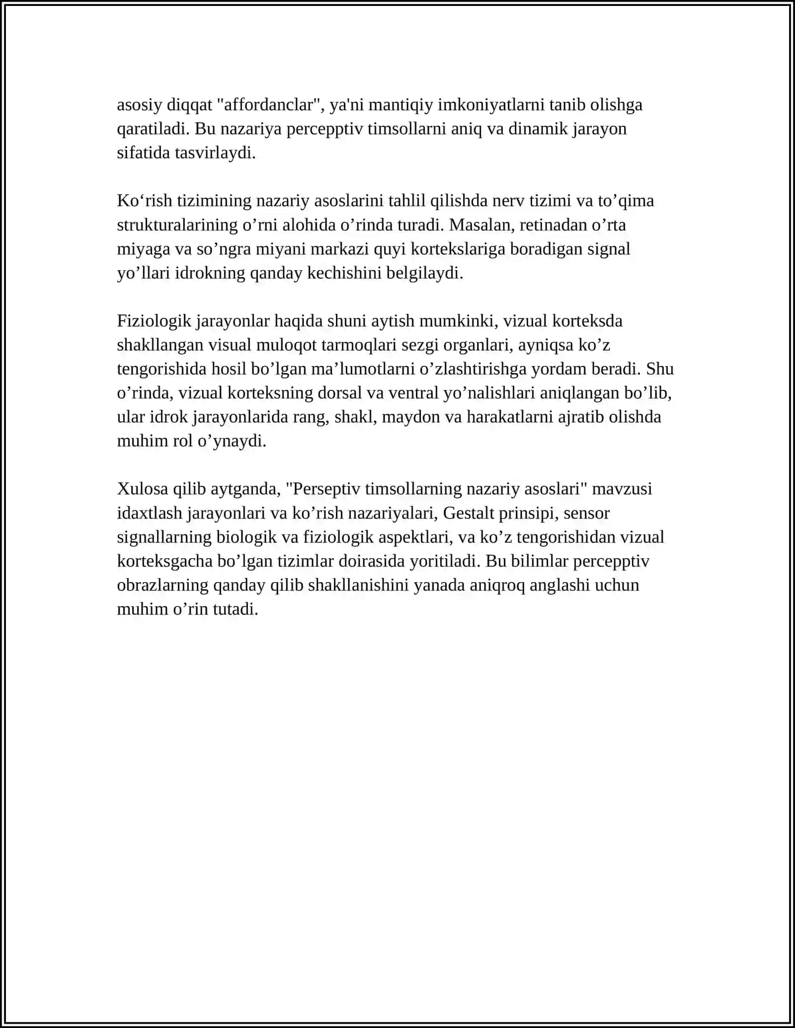 PERSEPTIV TIMSOLLARNING TASHKIL TOPISHI: O'RGANISH METODI 4
