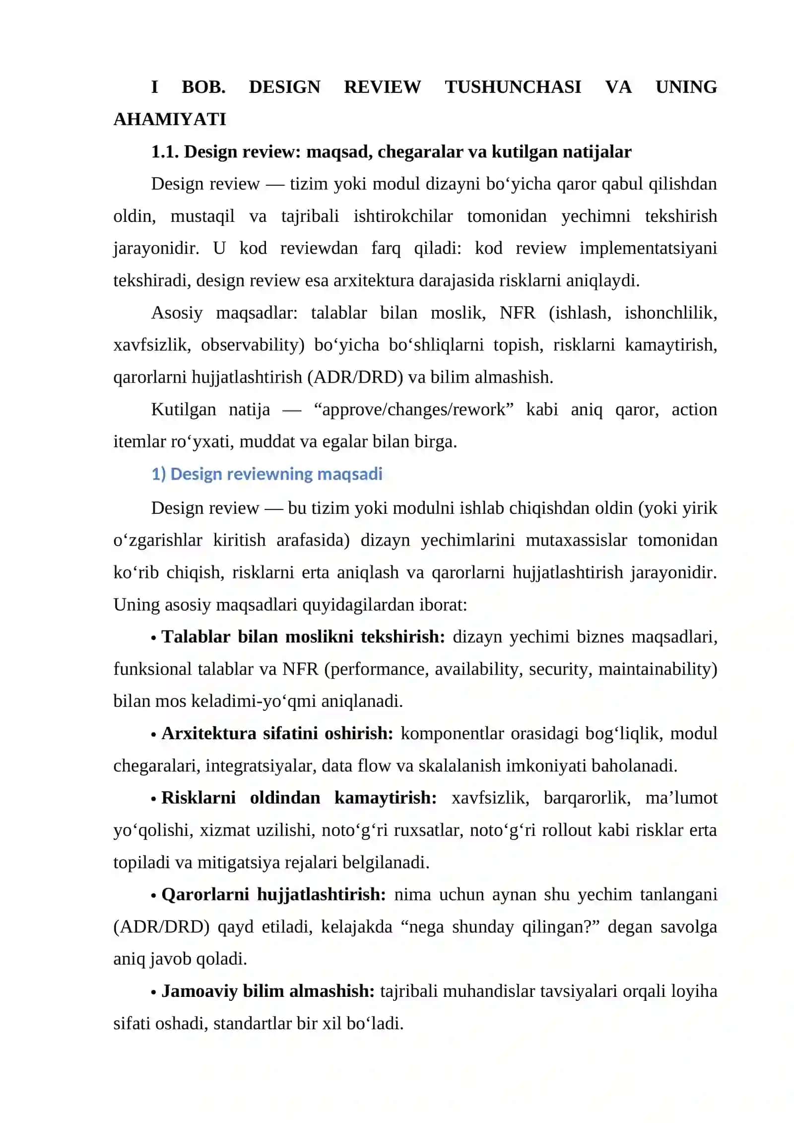 Design Review jarayonini tashkil etish va baholash mezonlari 4