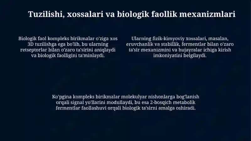 Mavzu: Biologik faol kompleks birikmalar 4