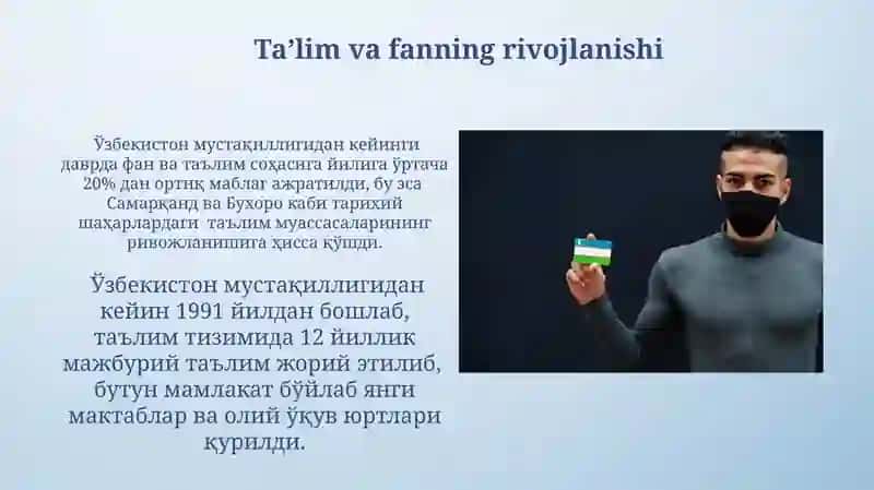 Mustaqil O'zbekiston Respublikasi tashkil topishining asosiy ahamiyati 4
