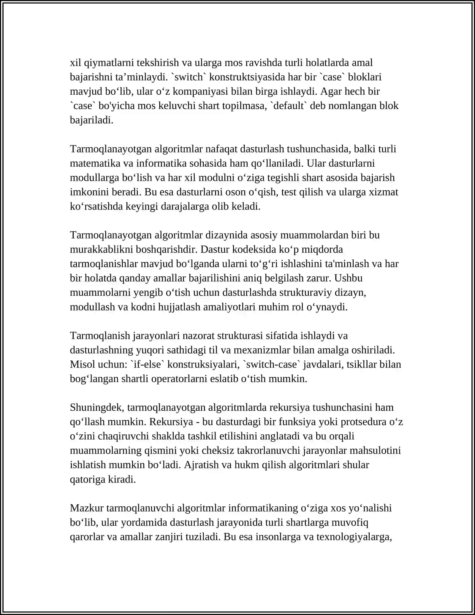 Tarmoqlanayotgan Algoritmlar 4