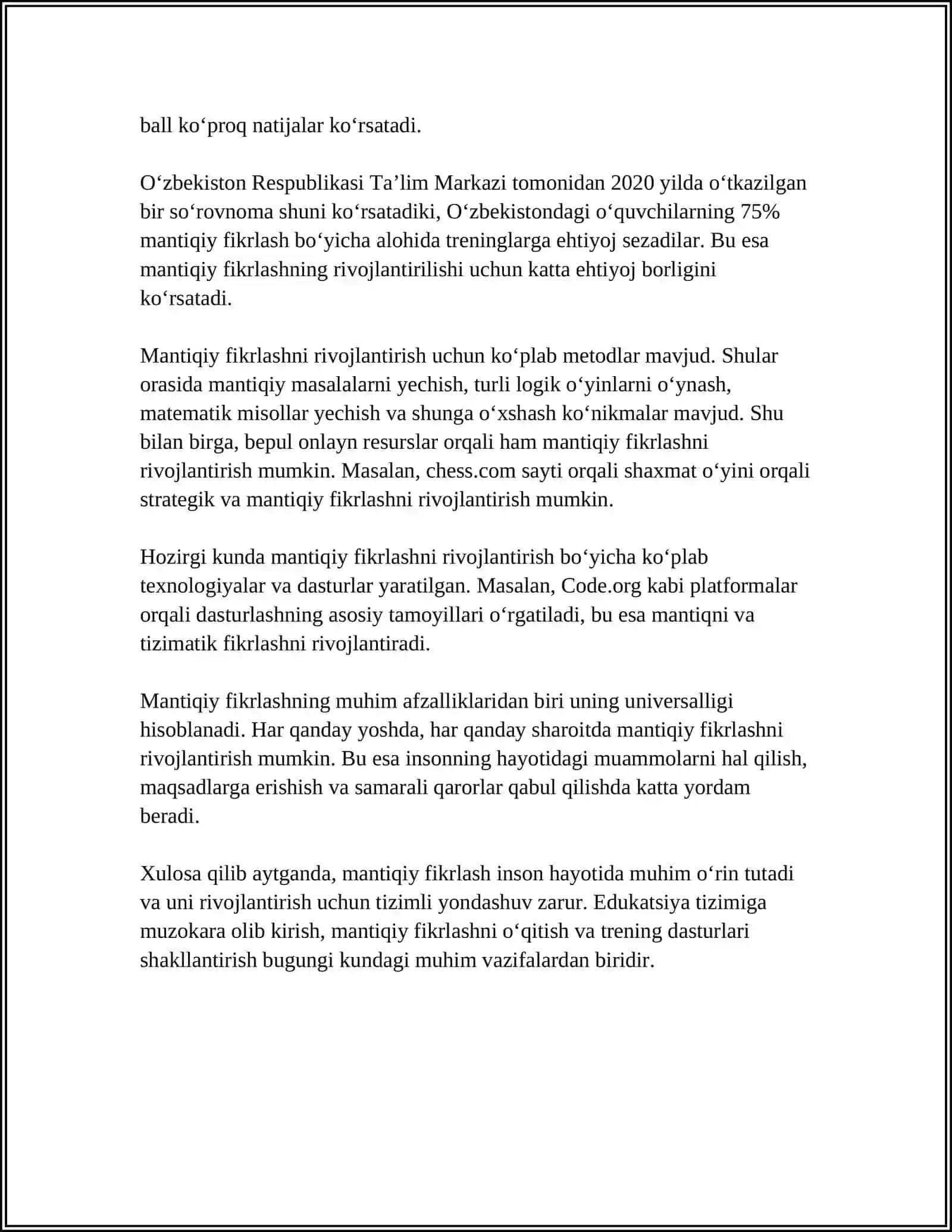 Boshlang'ich sinf o'quvchilarida mantiqiy fikrlashni shakllantirishni yechish bosqichlari 4