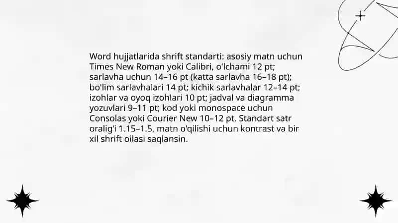 Word’da rasmiylashtirish:shrift,interval,sahifa tuzilishi 4