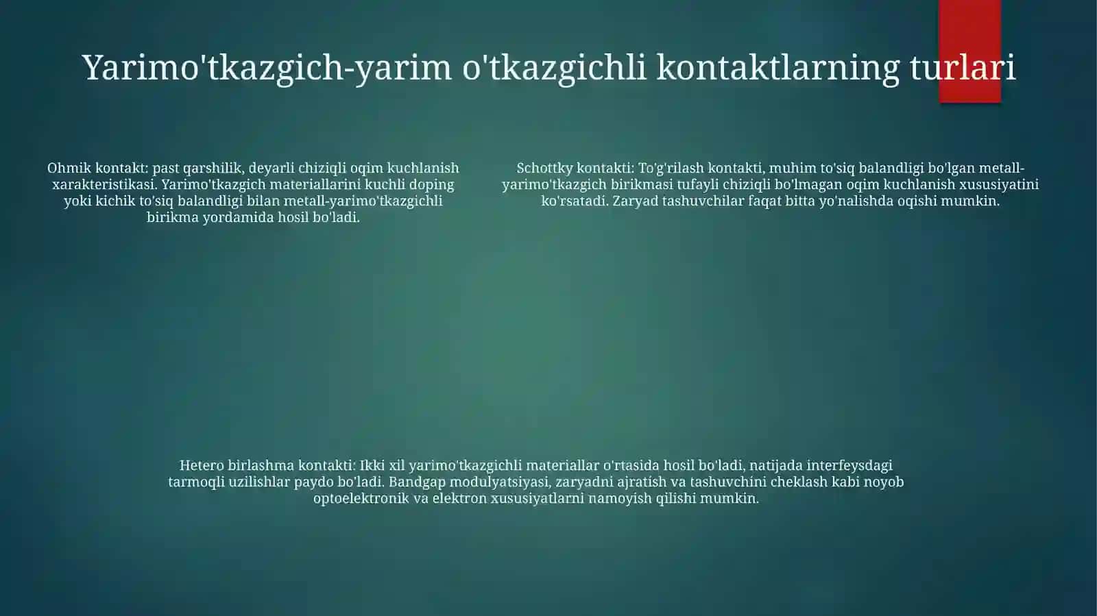 Yarim O'Tkazgich YarimO'TkazgichKontakti 4
