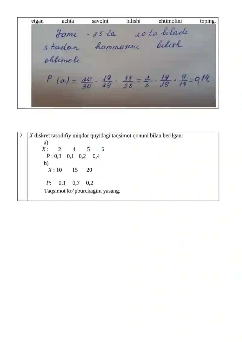Ehtimollar nazariyasi va matematik statistika fanidan amaliyotdan shaxsiy topshiriq ishi 4