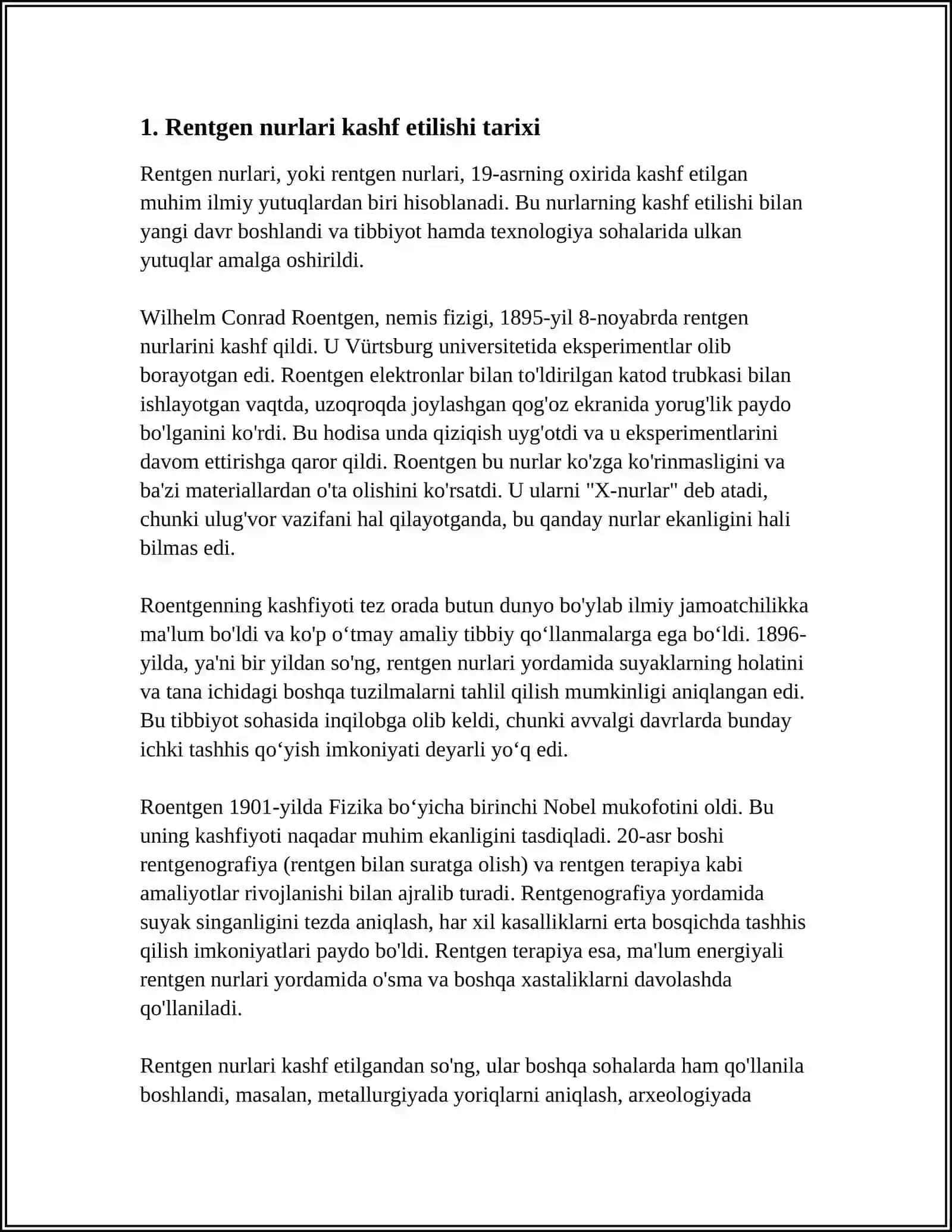 RENTGEN NURLARINI O'RGANISH TARIXI 4