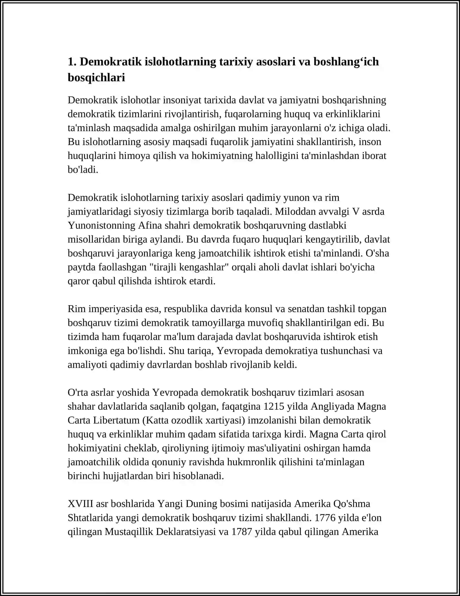 O‘ZBEKISTONDA DEMOKRATIK, FUQAROLIK JAMIYATI ASOSLARINING SHAKLLANISHI, AMALGA OSHIRILGAN SIYOSIY ISLOHOTLAR 4