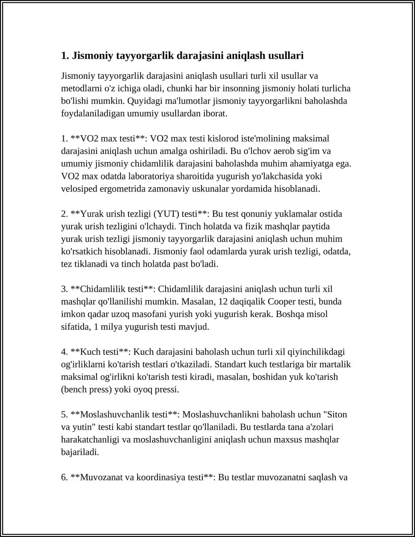 TALABALARNING JISMONIY TAYYORGARLIKLARINI ANIQLASH MUSTAQIL ISH 4