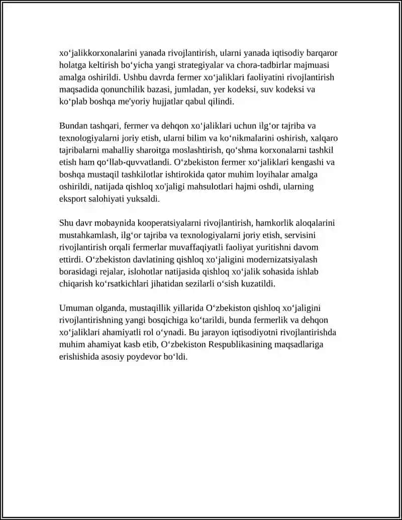 Fermerlik va dehqon xo‘jaliklari tashkil etilishi hamda xususiylashtirish 4