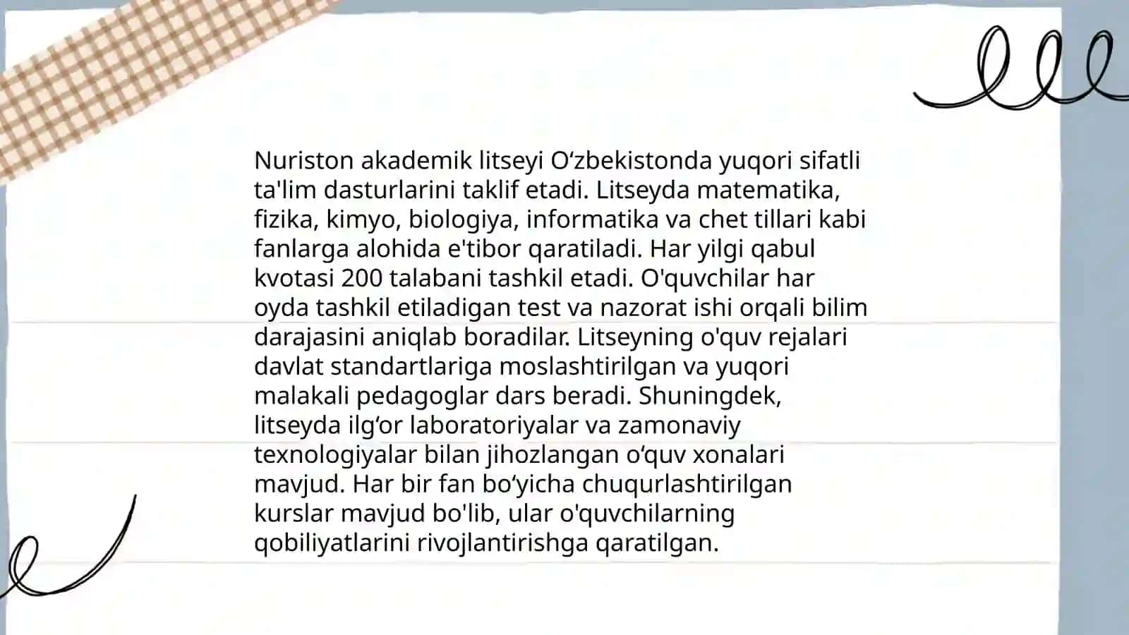 Qarshi davlat texnika universiteti Nuriston akademik litseyi 4
