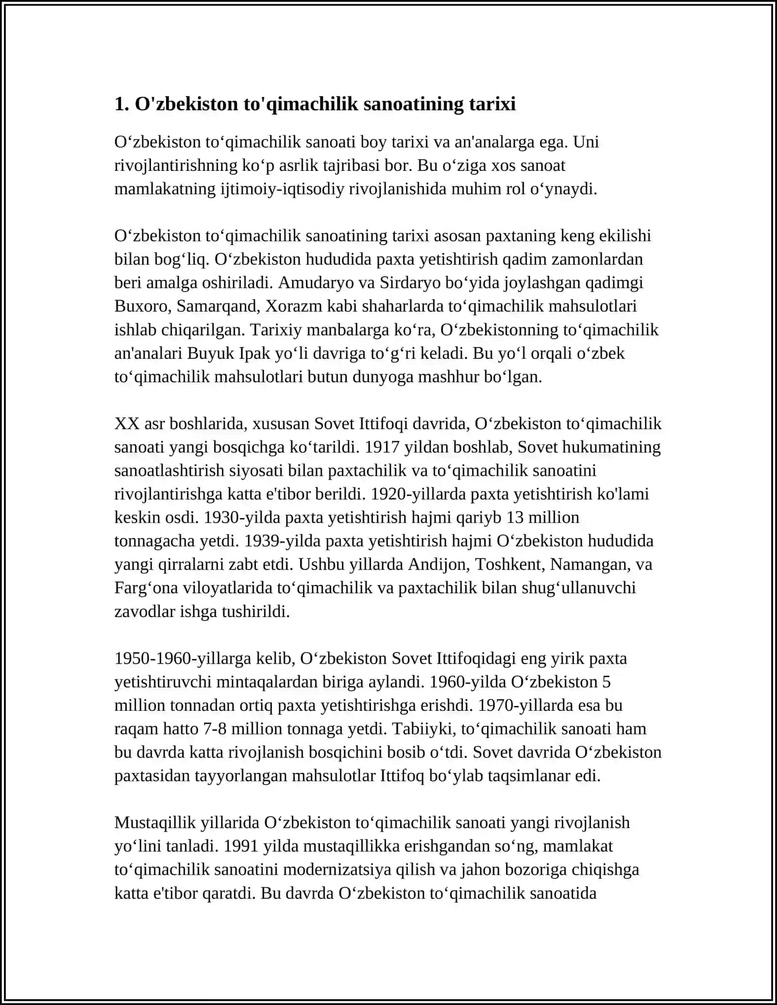 O‘zbekiston To‘qimachilik Sanoati Tarixi 4
