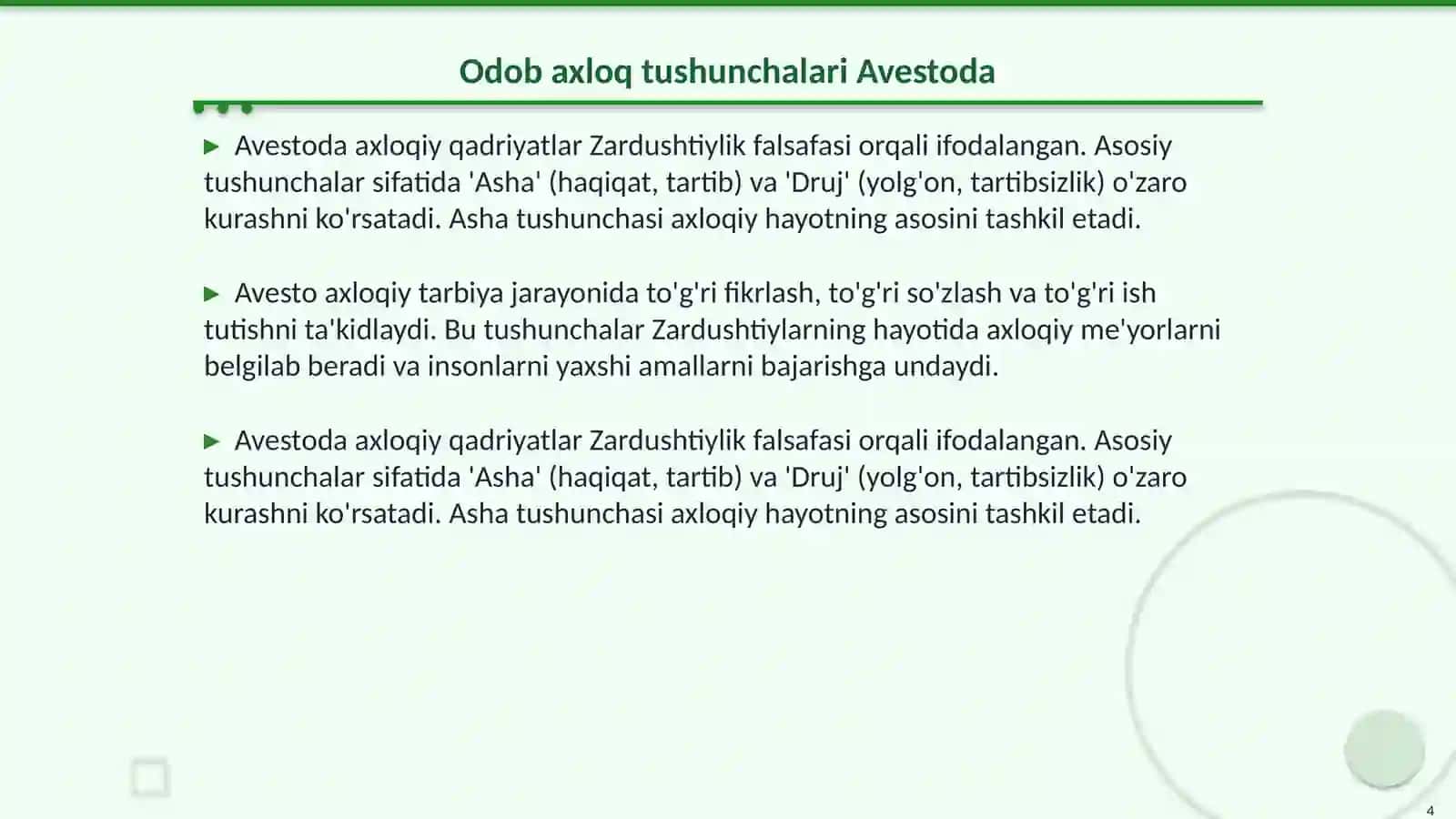 Muqaddas diniy kitoblar Avesto Qurʼonda odob axloq va tarbiya masalalari 4