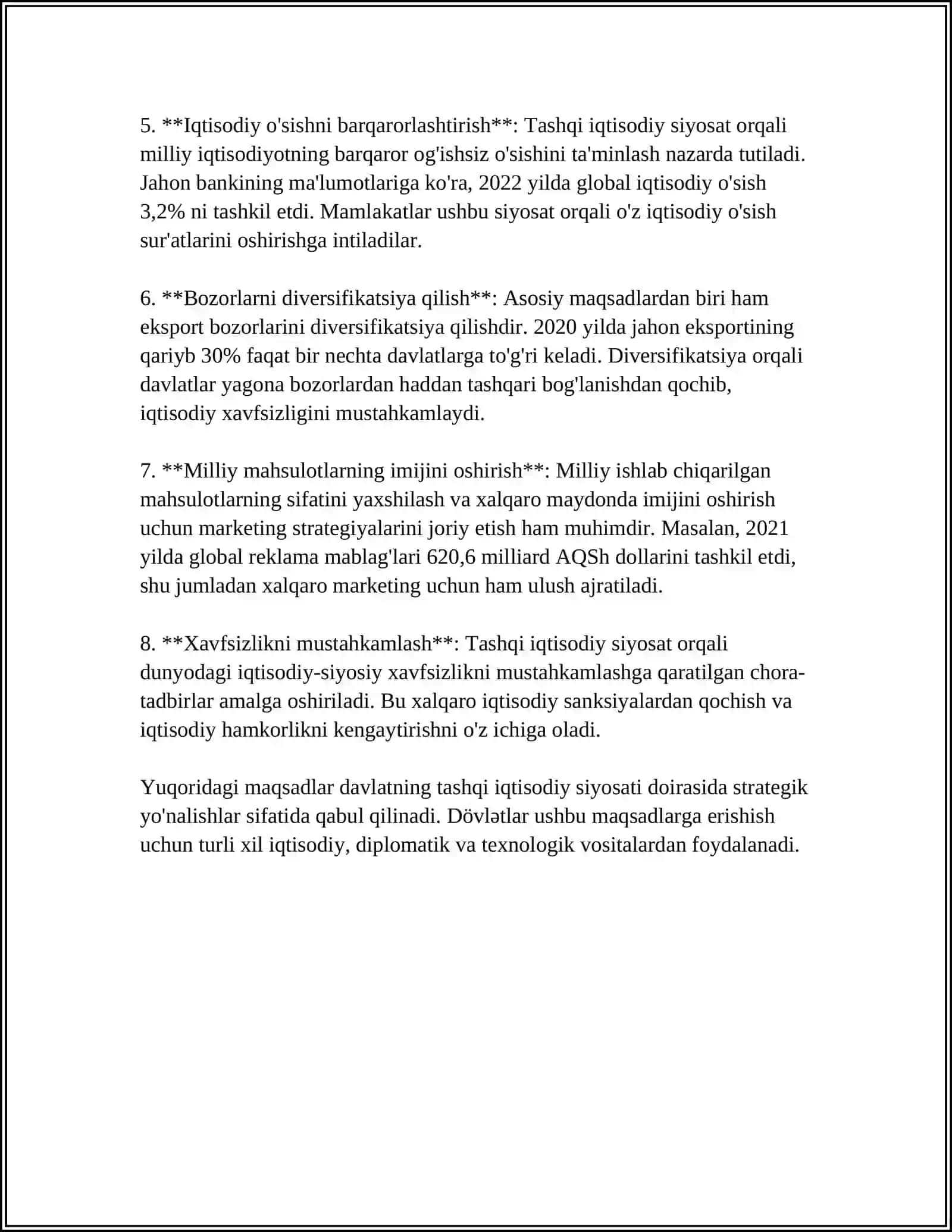 DAVLATNING TASHQI IQTISODIY FAOLIYATNI TARTIBLASH SIYOSATI 4