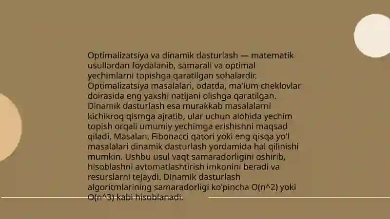 Dinamik dasturlash masalalarini hal qilish usullari 4