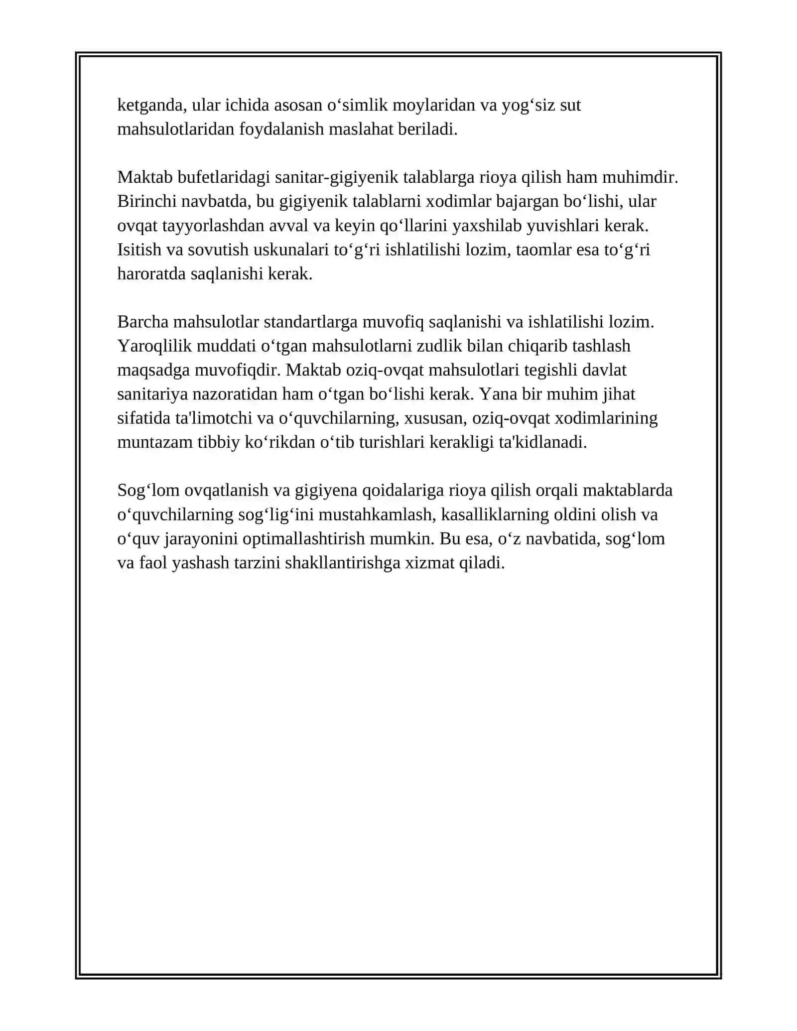 MAKTAB VA MAKTAB-INTERNATLARDA SOG‘LOM TURMUSH TARZINI TARG‘IB QILISH VA GIGIYENIK TALABLAR 4